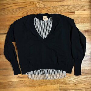 Womens (Nude) Black White (Item-38) Layered Cotton Mesh Pullover Sweater 40 US/M